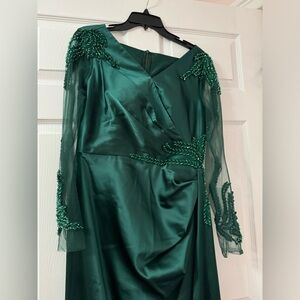 Formal dark green dress with mesh sleeves from Turkey